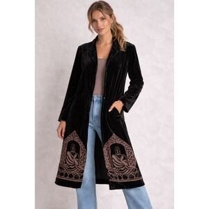 Harari Velvet Silk Buddha Duster Cardigan Brown Long Jacket Womens Medium USA